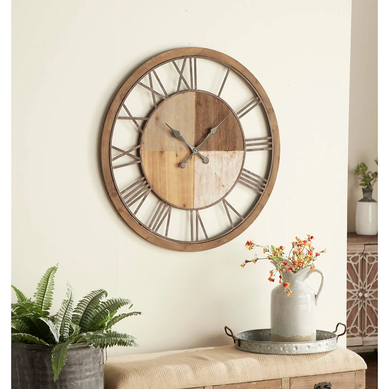 Brown Farmhouse Wood Wall Clock, 36" x 36"
