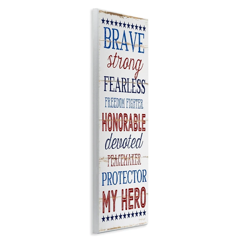 Stupell Industries Brave Strong Fearless Patriotic Stars and Stripes Rustic Wood Look Sign Wall Plaque Art