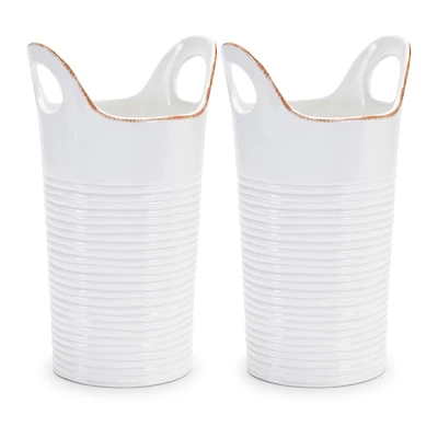 11.5" White Ceramic Bucket Vases, 2ct.