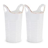 11.5" White Ceramic Bucket Vases, 2ct.