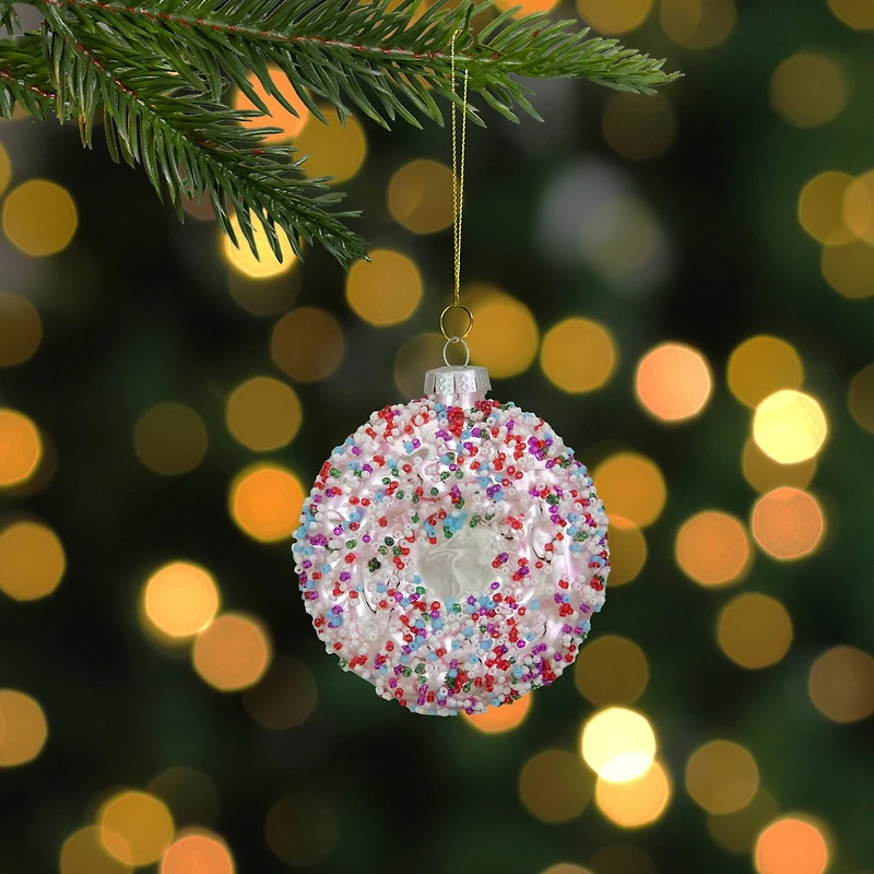 4" Pink Doughnut with Sprinkles Glass Ornament