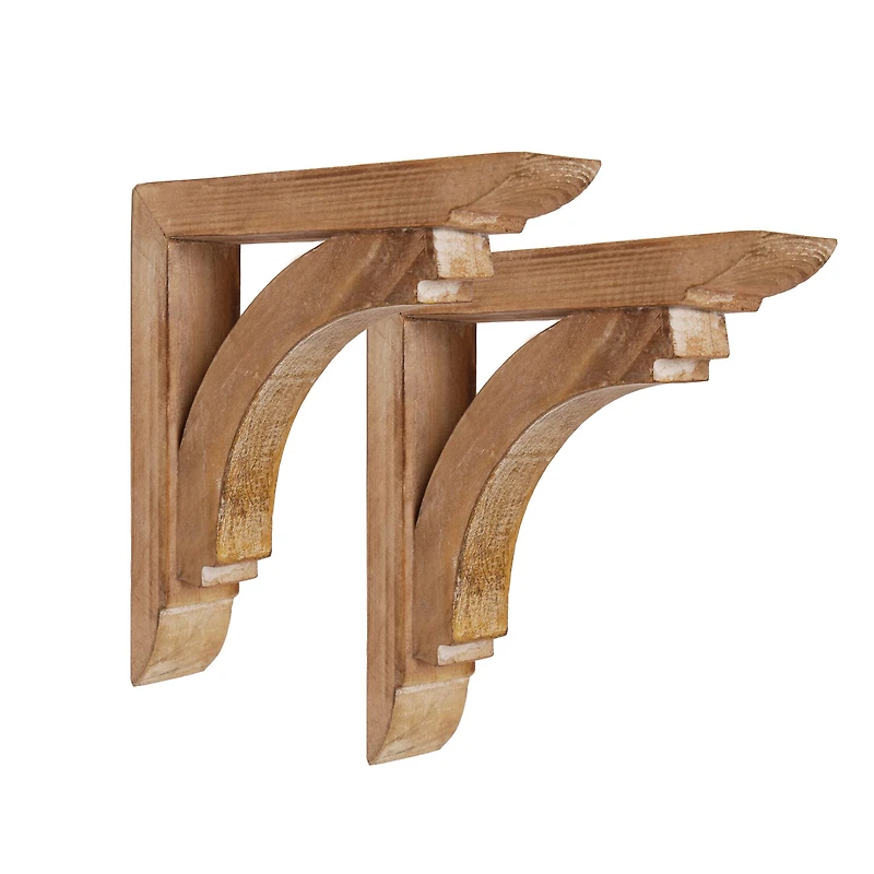 Natural Distressed Antique Wood Corbel Shelf Brackets (Set of 2)