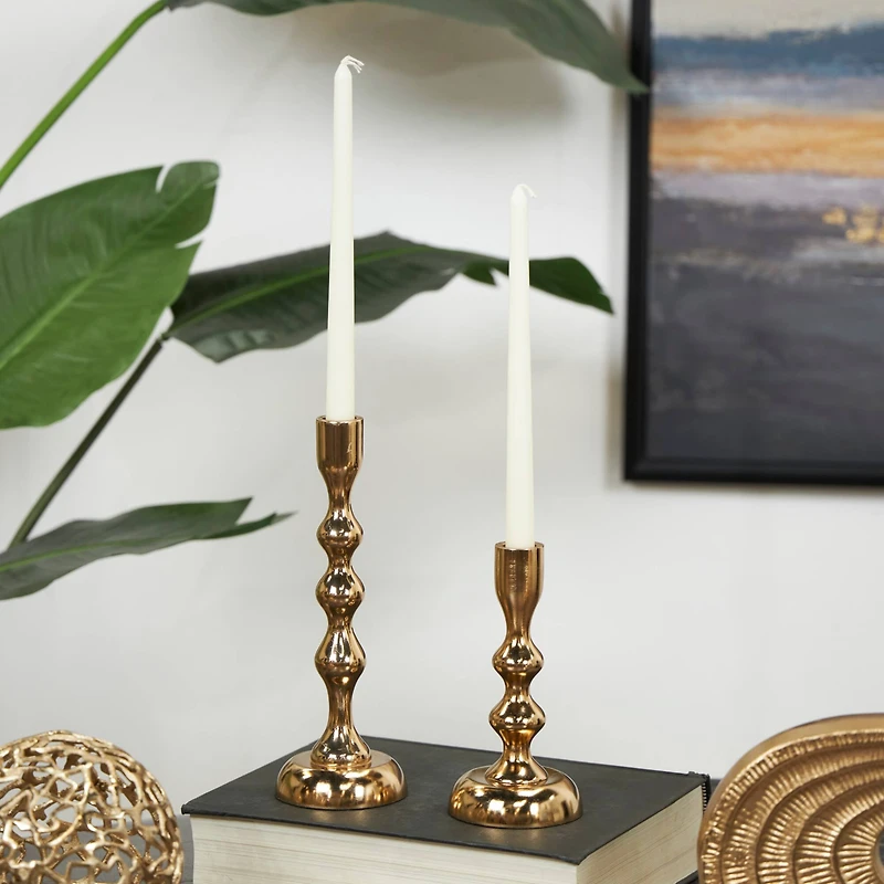Contemporary Aluminum Taper Candle Holder Set