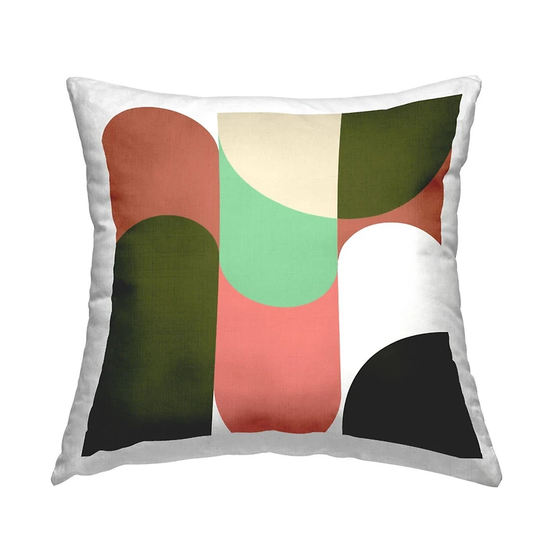 Stupell Industries Retro Pink Green Geometric Curved Shapes Throw Pillow, 18" x 18"