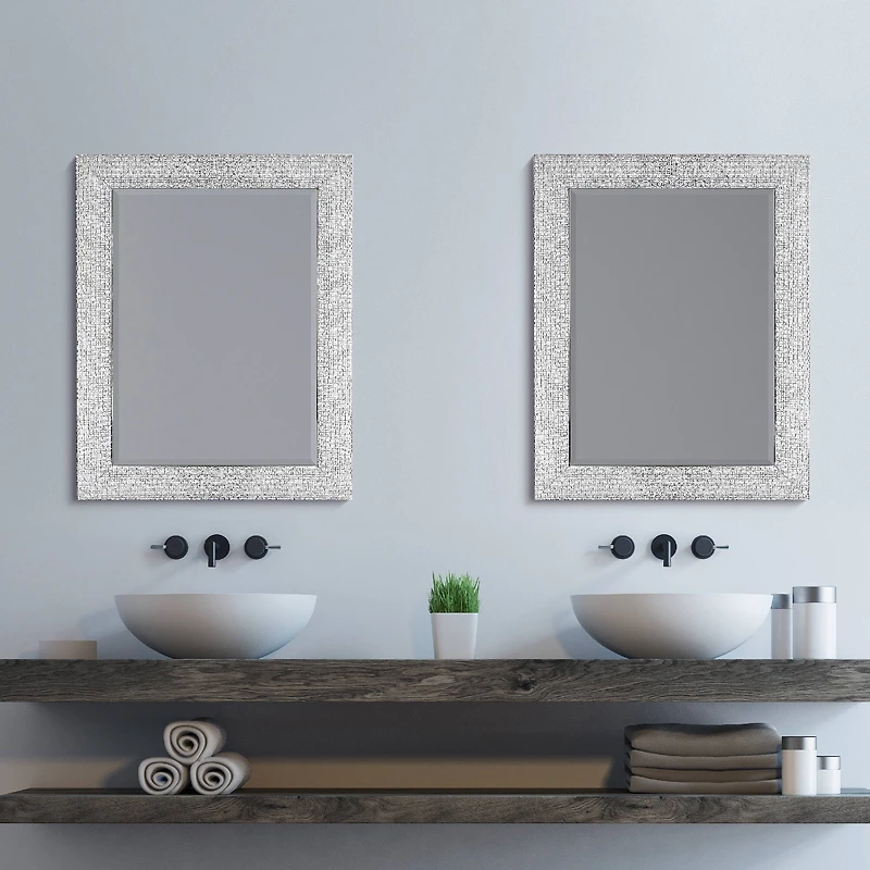 Head West 29" Chrome & White Tile Textured Framed Vanity Mirror
