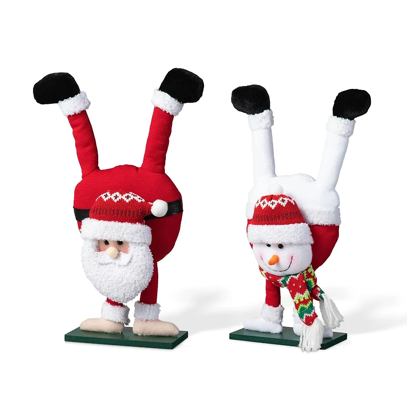 Glitzhome® Upside Down Fabric Santa & Snowman Table Décor Set