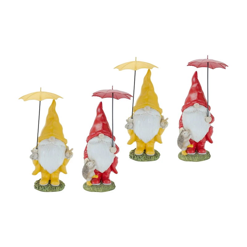 Garden Gnomes with Umbrellas & Woodland Animals Set