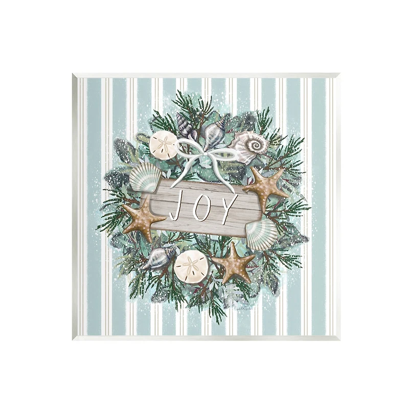 Stupell Industries Striped Joy Seashell Wreath Wall Plaque Art