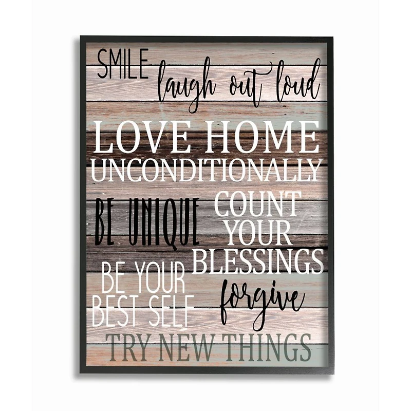 Stupell Industries Inspirational Be You Phrases on Wood Grain Brown Black Text in Black Frame Wall Art