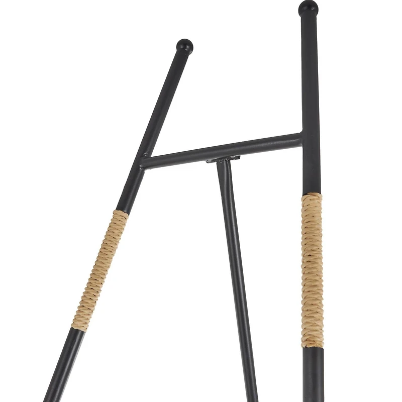 64" Black Metal Slim Foldable 2-Tier Easel with Wrapped Rattan Accents