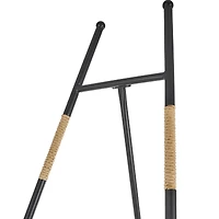 64" Black Metal Slim Foldable 2-Tier Easel with Wrapped Rattan Accents