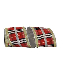 JAM Paper 4" x 5yd. Dupioni Wired Edge Nutcracker Glitter Plaid Ribbon