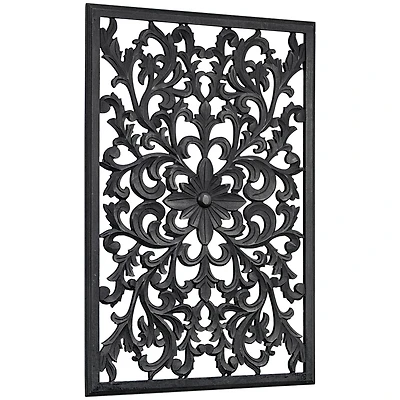 American Art Décor™ 36" Black Hand-Carved Floral Wood Medallion Wall Art