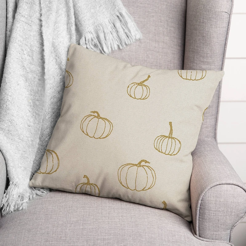Mustard Yellow Mini Pumpkin Pattern Throw Pillow