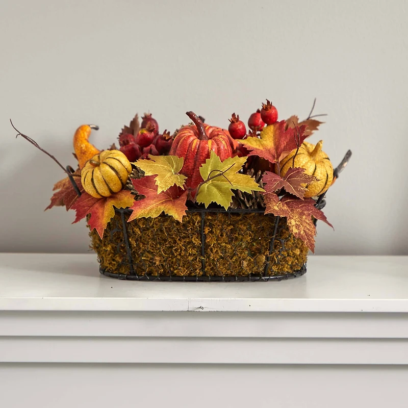 17" Pumpkin, Gourd, Berry & Maple Leaf Arrangement