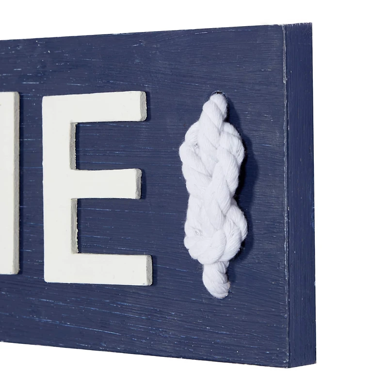 Coastal Blue and White Wood and Metal Welcome Sign, 6" x 32" x 2"