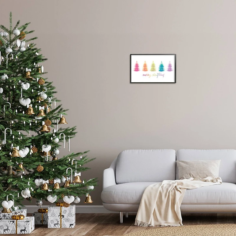 Stupell Industries Rainbow Christmas Trees Framed Giclee Wall Art
