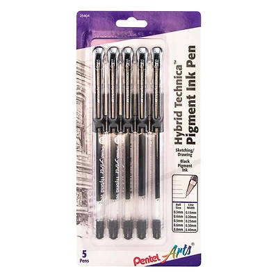 Pentel Arts® Hybrid Technica™ Black 5 Piece Pen Set