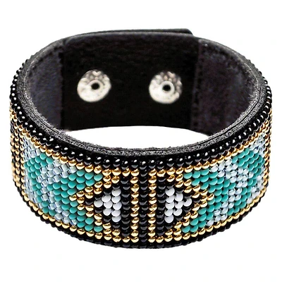 Wonderland Crafts Green & Gold Bead Artificial Leather Embroidery Bracelet Kit