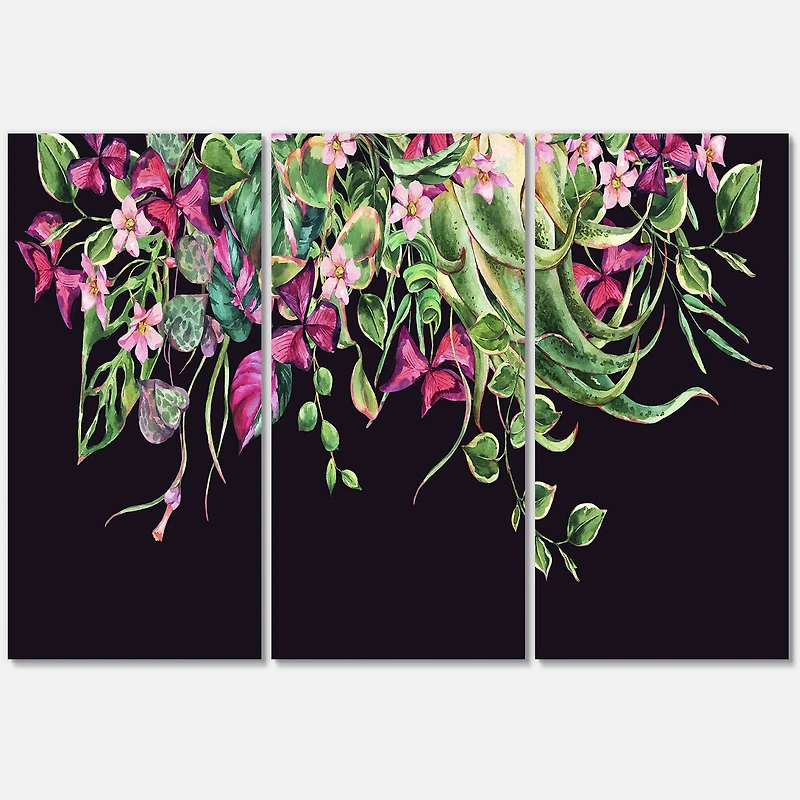 Designart - Floral Tropical Leaves Om Black
