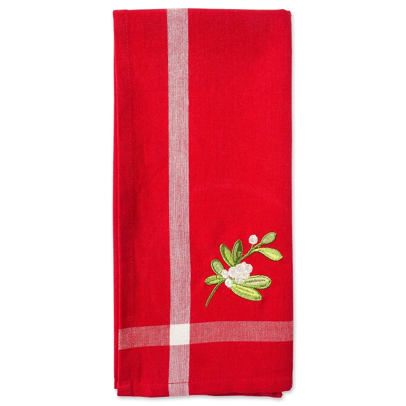 DII® Red & White Stripe Holly & Mistletoe Holiday Embroidered Dishtowel Set