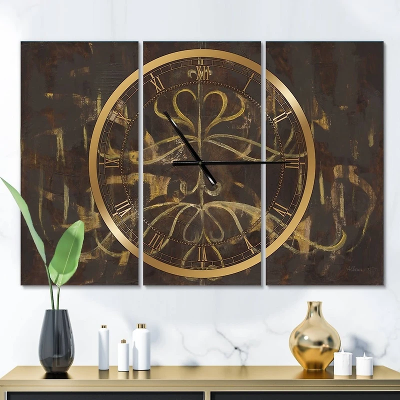 Designart Glam Gold Chandelier Modern 3 Panel Wall Clock