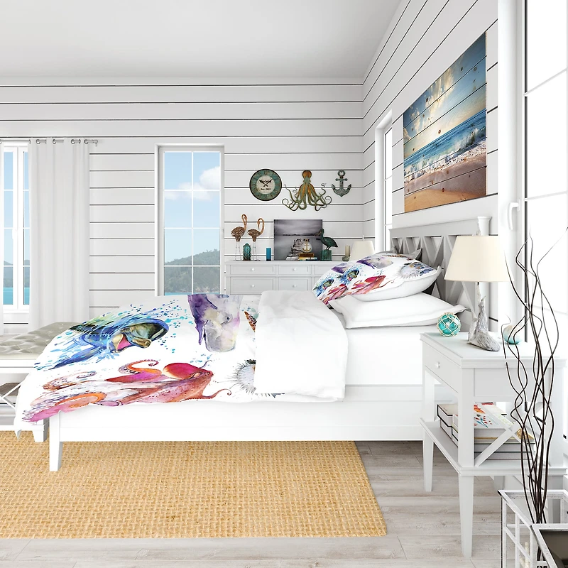Designart 'Amazing Undersea Life Collage' Nautical & Coastal Bedding Set