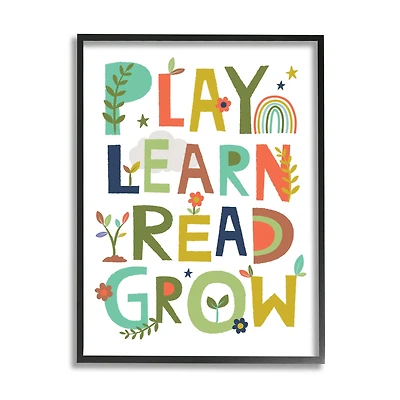 Stupell Industries Play Learn Read Grow Children's Typography Rainbow Flowers Framed Wall Art