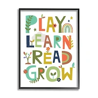 Stupell Industries Play Learn Read Grow Children's Typography Rainbow Flowers Framed Wall Art