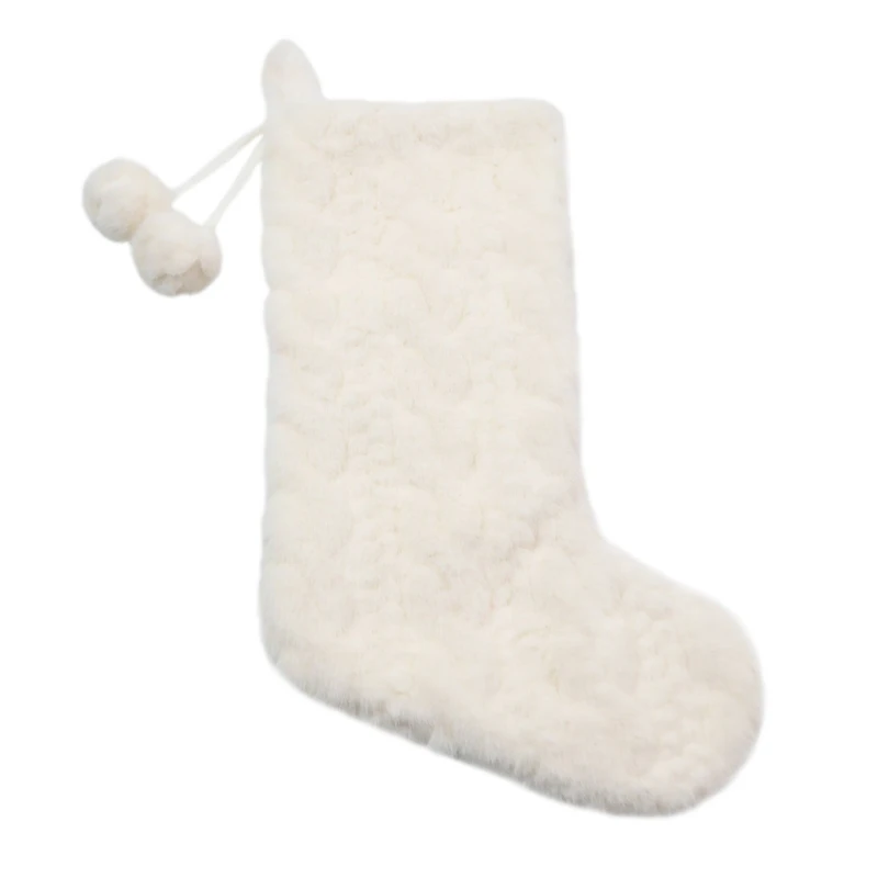 18" White Faux Fur Stocking with Pom Poms by Ashland®