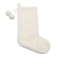 18" White Faux Fur Stocking with Pom Poms by Ashland®