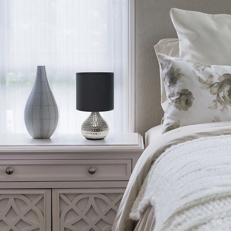 Simple Designs Hammered Silver Table Lamp