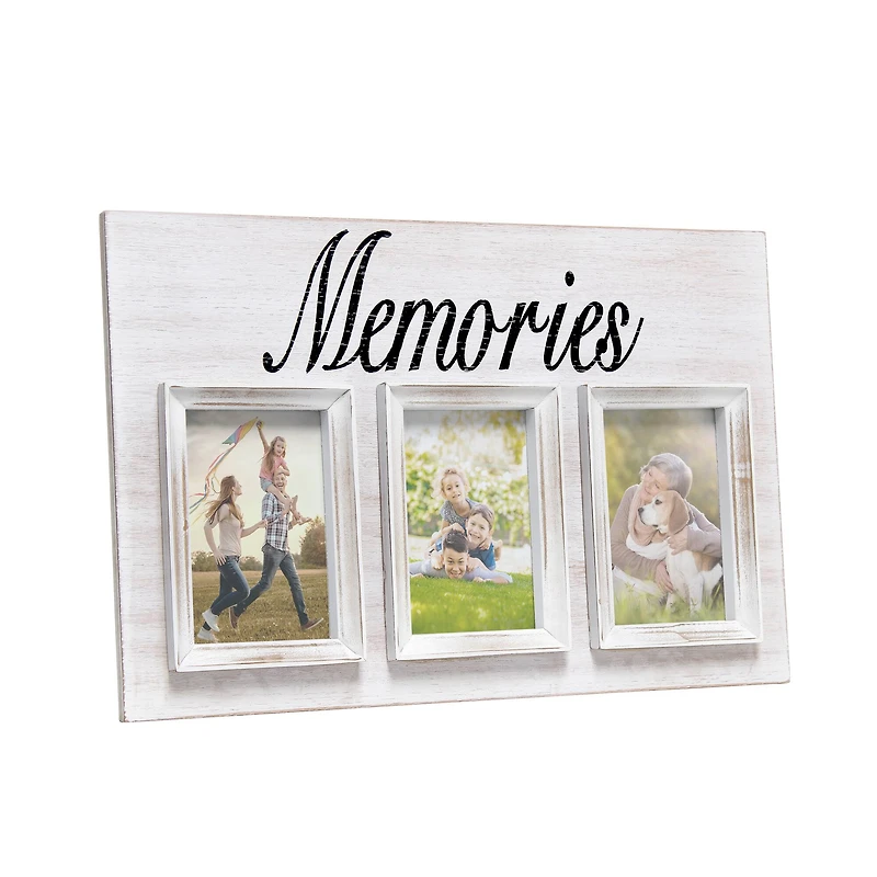 Elegant Designs Whitewash Memories 3 Photo Collage 4" x 6" Picture Frame