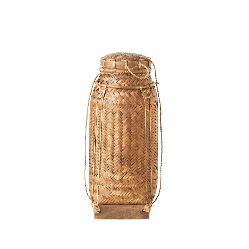 Hello Honey® 19" Natural Artisanal Bamboo & Rattan Lidded Container