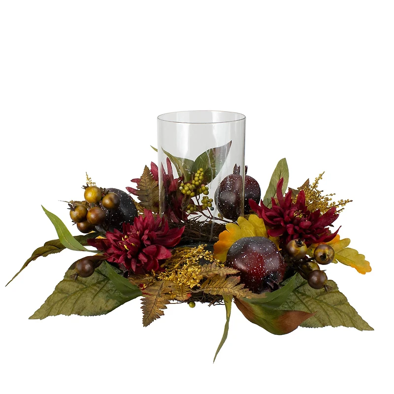 22" Mums with Pomegranate Fall Candle Holder Centerpiece