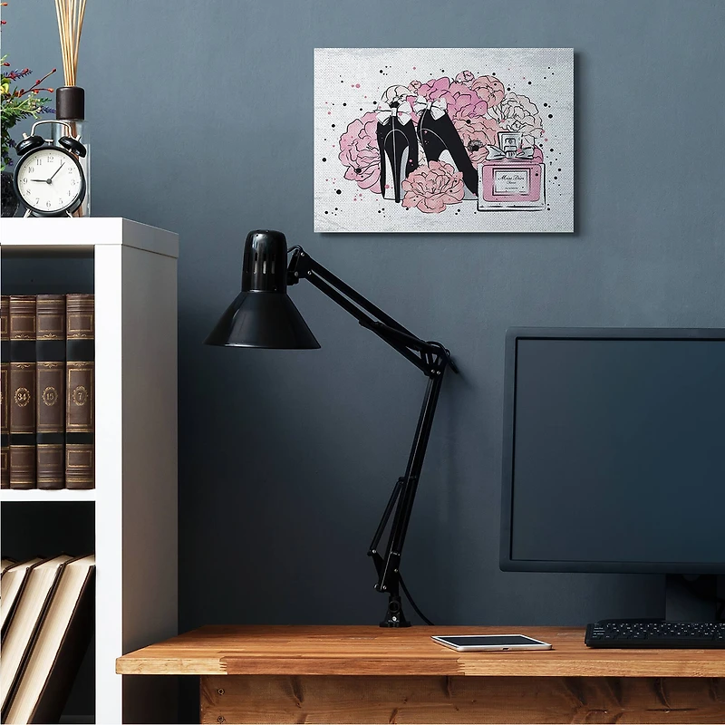 Stupell Industries Glam Pink Peonies Black Fashion Bow Heels Wall Art