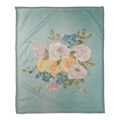 50" x 60" Colorful Watercolor Flowers Coral Fleece Blanket
