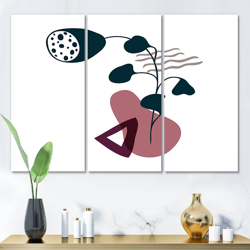 Designart - Elementary Shapes With Abstract Flowers Plants V