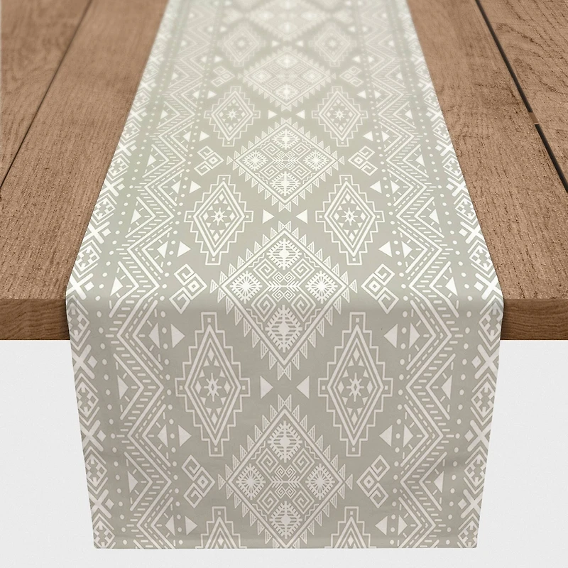 90" Greige Tribal Pattern Cotton Twill Table Runner