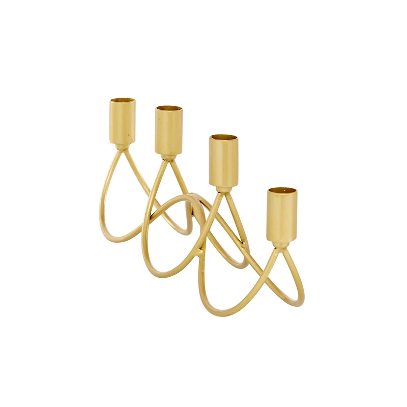 CosmoLiving by Cosmopolitan Gold Metal Contemporary Candelabra, 5" x 15" x 3"