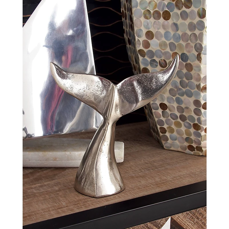 Silver Aluminum Coastal Whale Fluke Sculpture Set