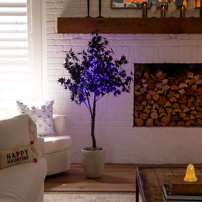5ft. Pre-Lit Artificial Halloween Black Maple Tree with 240 Orange & Purple LED Lights