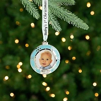 3" Blue & Silver "Baby's First Christmas" Framed Ornament