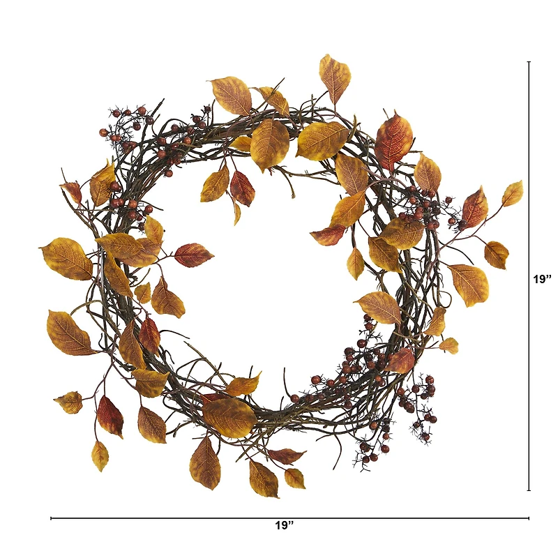 19" Harvest Leaf, Berries & Twig Wreath