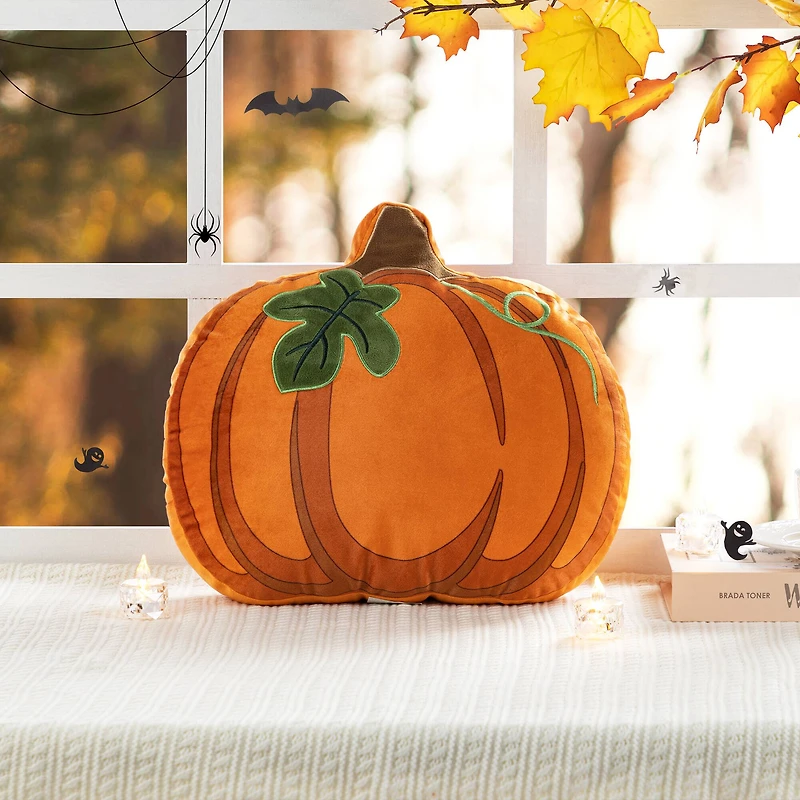 Glitzhome® 15.5"L Fall and Halloween Fabric Double Sided Pumpkin Pillow