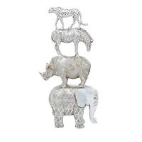 20" Silver Polystone Glam Style Stacked Animal Sculpture