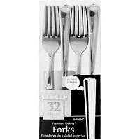 JAM Paper Metallic Stainless Silver Premium Plastic Forks, 32ct.
