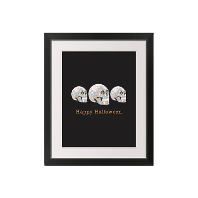 Floral Skull Black Framed Print Wall Art