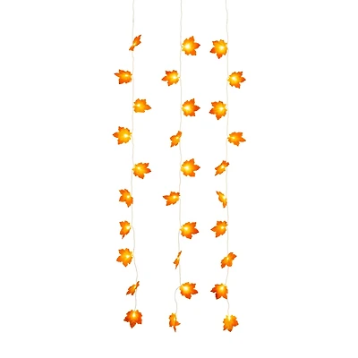 5ft. Pre-Lit Autumn Maple Leaf Artificial Fall Garland with 10 Warm White LED String Lights - Set of 3