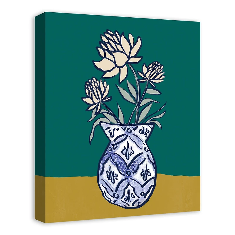 Beige Floral Chinese Vase 16" x 20" Canvas Wall Art